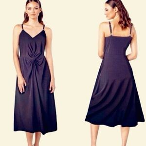 Michael Kors Navy Sz L Twist Front Fit & Flare Stretch Elegant Midi Slip Dress